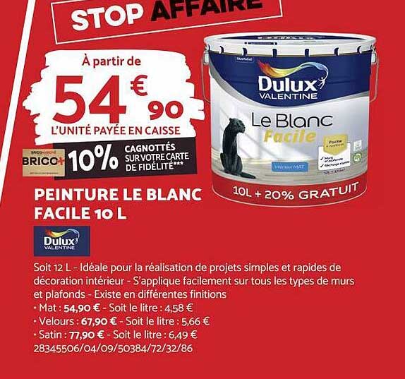 peinture le blanc faciel 10l dulux valentine