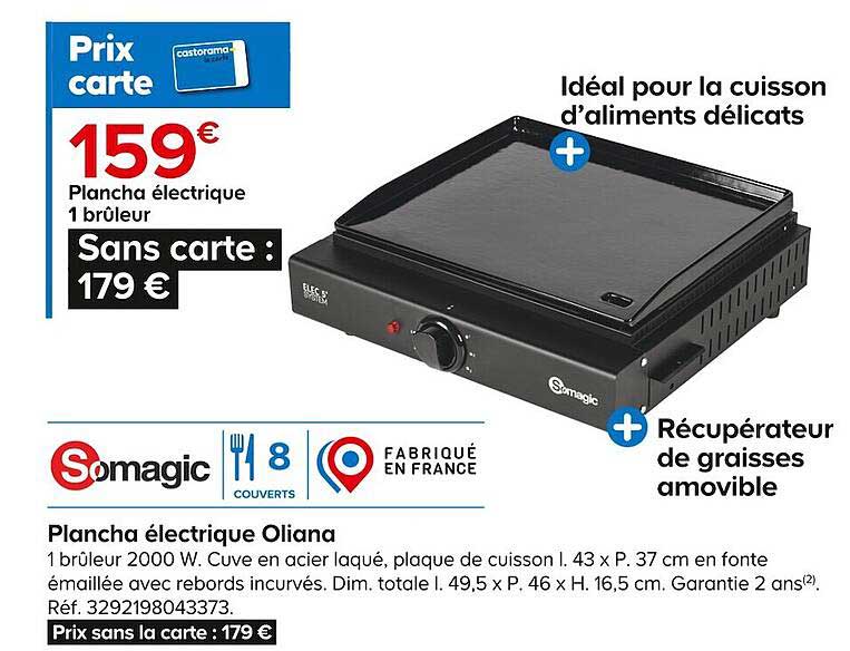 plancha électrique 1 brûleur oliana somagic