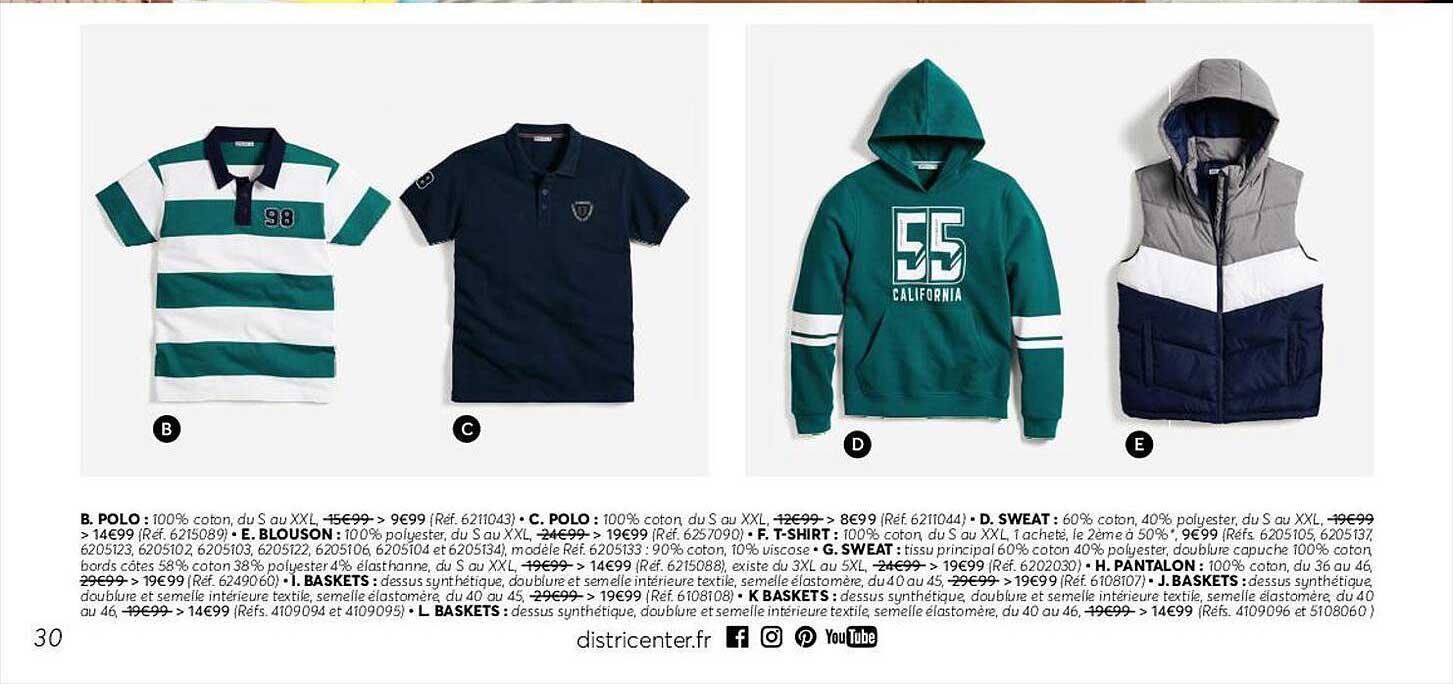 polo, sweat, blouson, t-shirt, pantalon, baskets