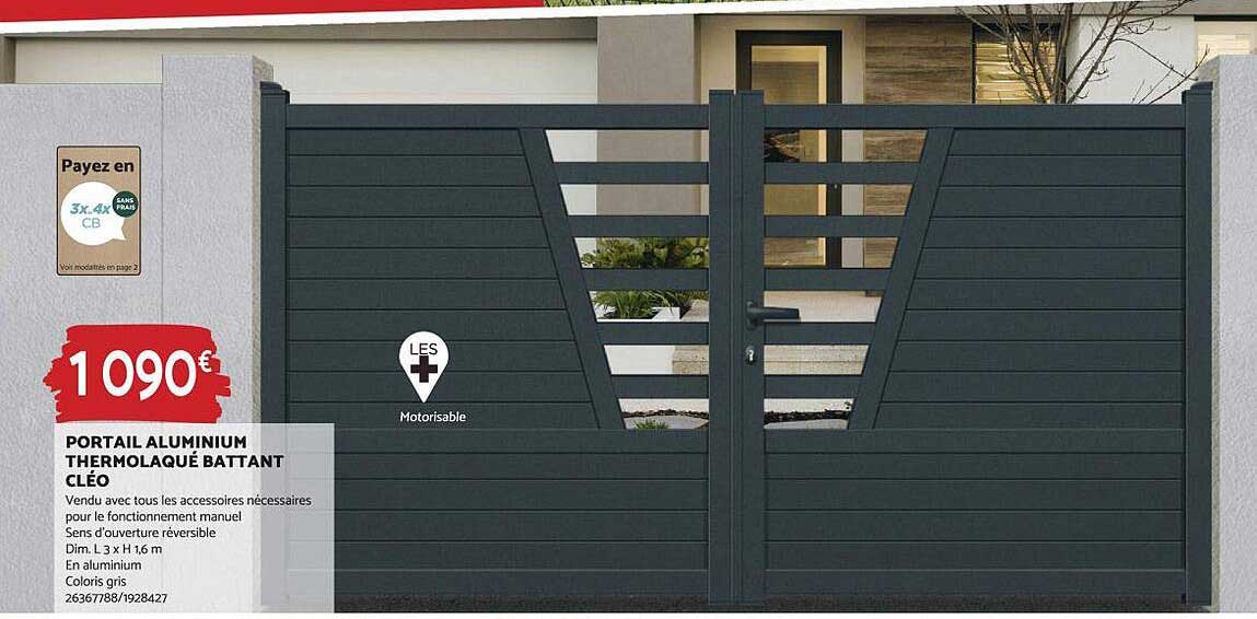 Portail Aluminium Thermolaqué Battant Cléo