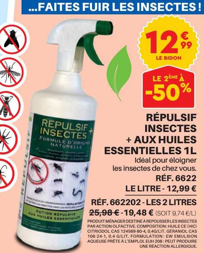 répulsif insectes+ aux huiles essentielles 1l