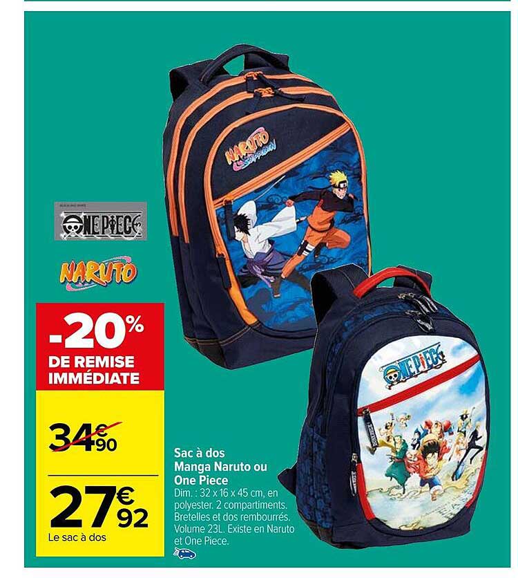 Sac à Dos Manga Naruto Ou One Piece