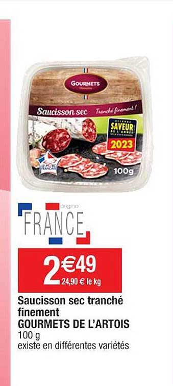 saucisson sec tranché finement gourmets de l'artois