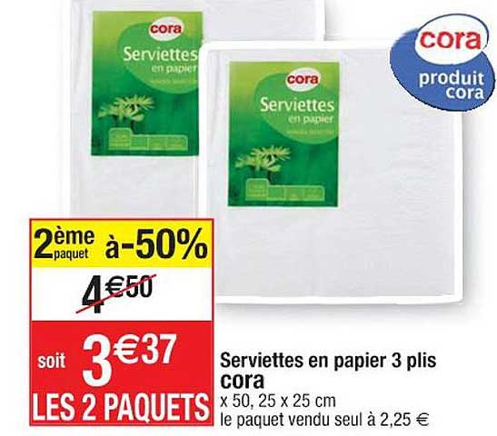 serviettes en papier 3 plis cora