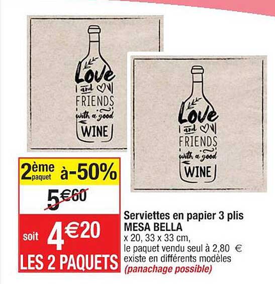 serviettes en papier 3 plis mesa bella