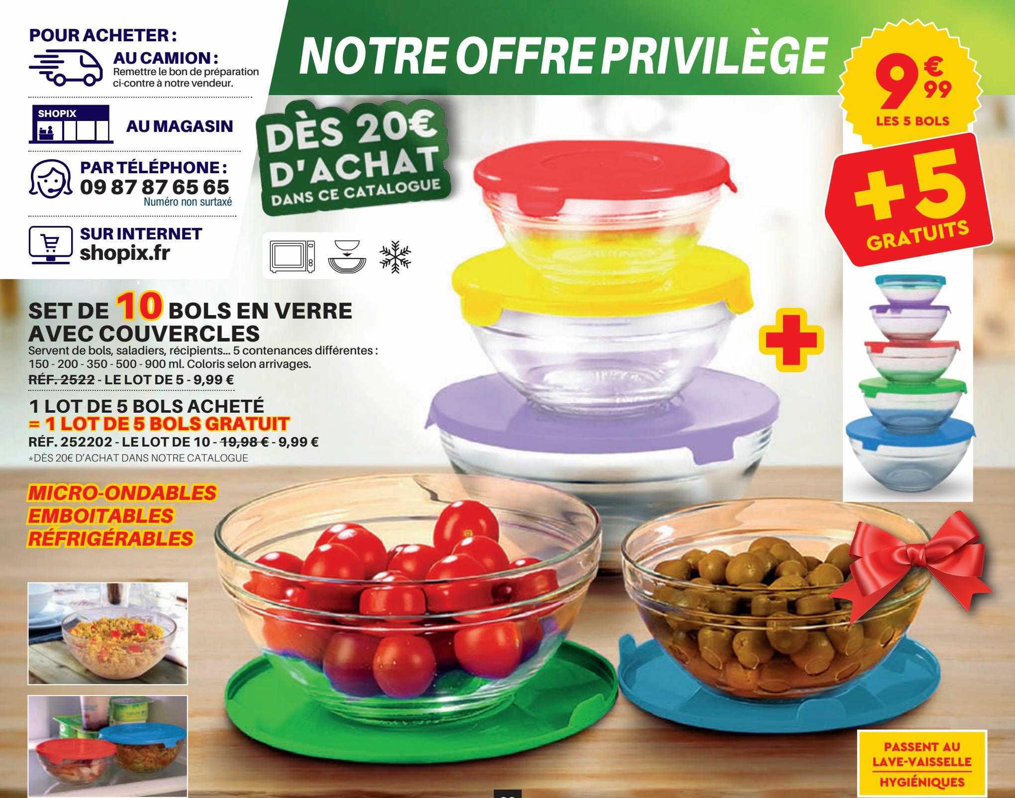 Set De 10 Bols En Verre Avec Couvercles
