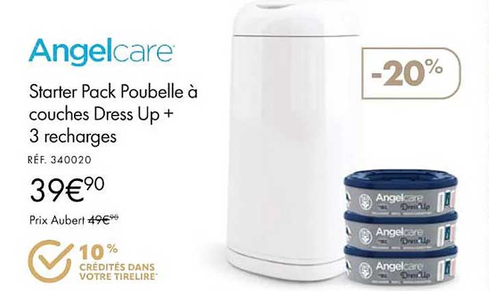 starter pack poubelle à couches dress up + 3 recharges angelcare