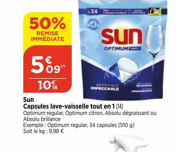 sun capsules lave-vaisselle tout en 1
