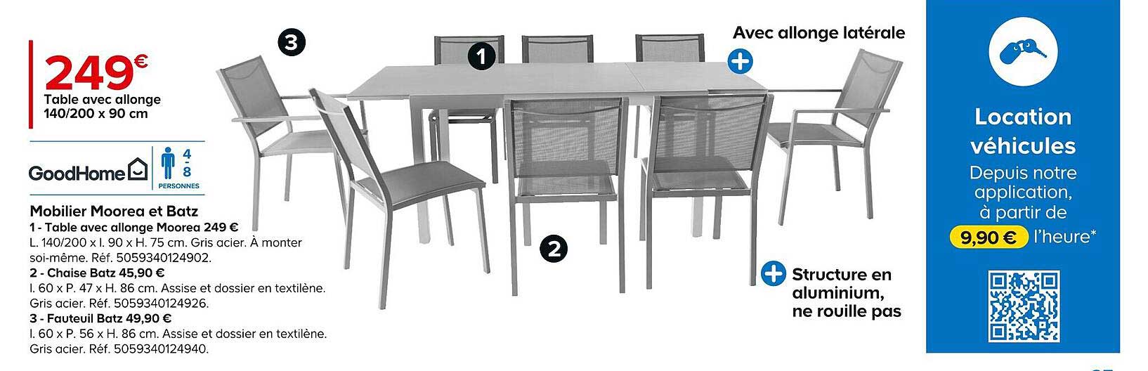 table avec allonge 140/200 x 90 cm moorea et batz goodhome