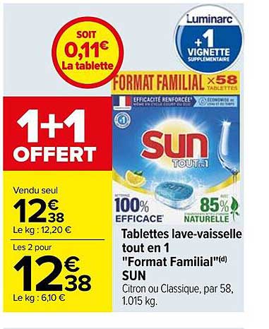 tablettes lave-vaisselle tout en 1 "format familial" sun