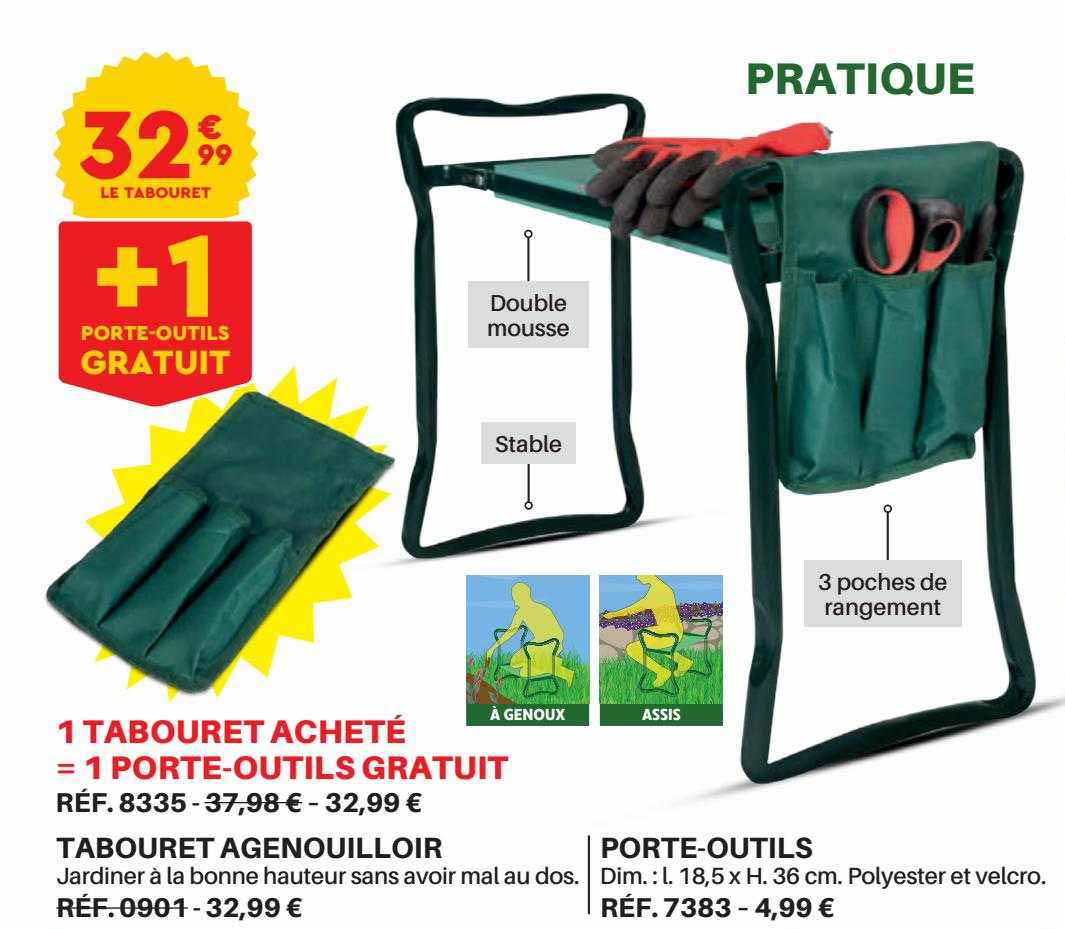 tabouret agenouilloir, porte-outils