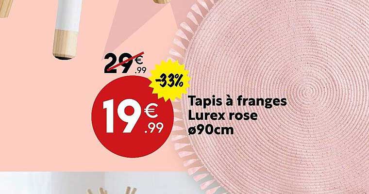 tapis à franges lurex rose ø 90 cm