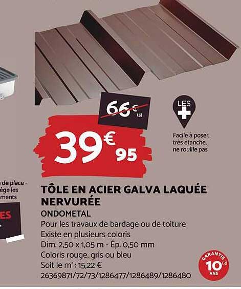 tôle en acier galva laquée nervurée ondométal