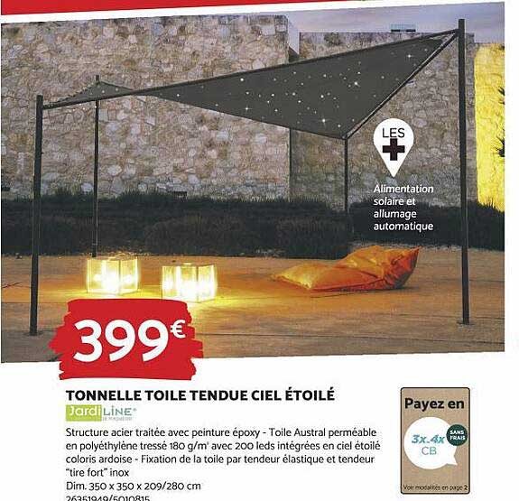 tonnelle toile tendue ciel étoilé jardiline