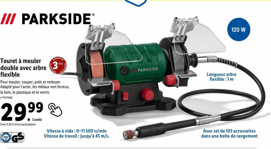 touret à meuler double avec arbre flexible parkside