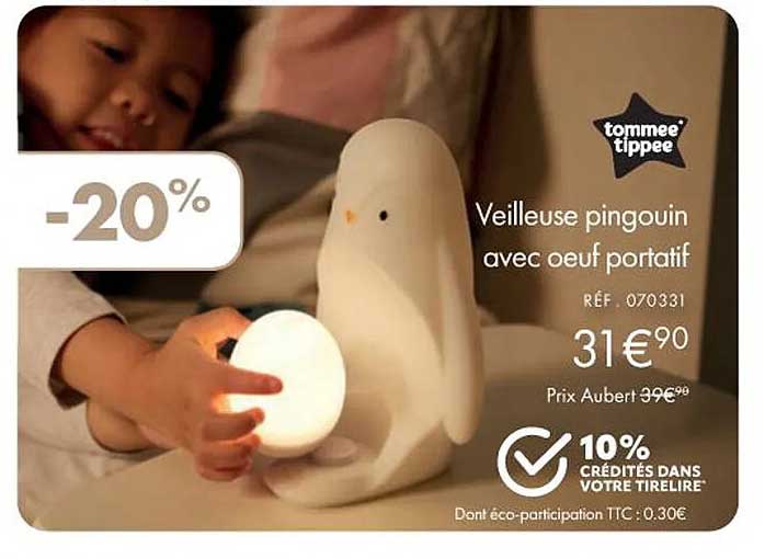 veilleuse pingouin avec œuf portatif tommee tippee