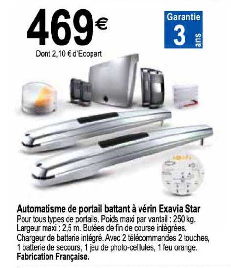 automatisme de portail battant à vérin exavia star