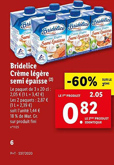 bridélice crème légère semi épaisse -60% sur le 2ème