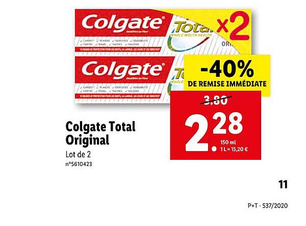 Colgate Total Original -40% Remise Immédiate