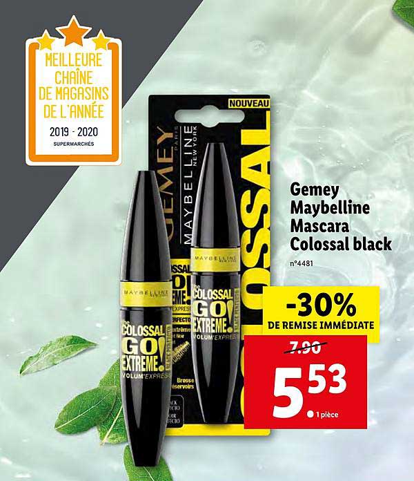 gemey maybelline mascar colossal black -30% remise immédiate