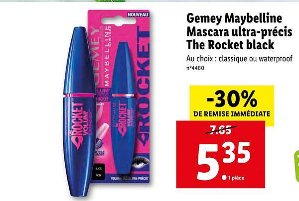 gemey maybelline mascara ultra précis the rocket black -30% remise immédiate