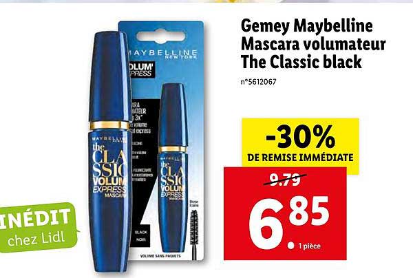 gemey maybelline mascara volumateur the classic black -30% remise immédiate