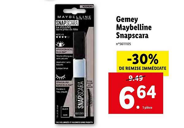 gemey maybelline snapscara -30% remise immédiate