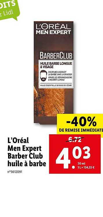 l'oréal men expert barber club huile à barbe -40% remise immédiate