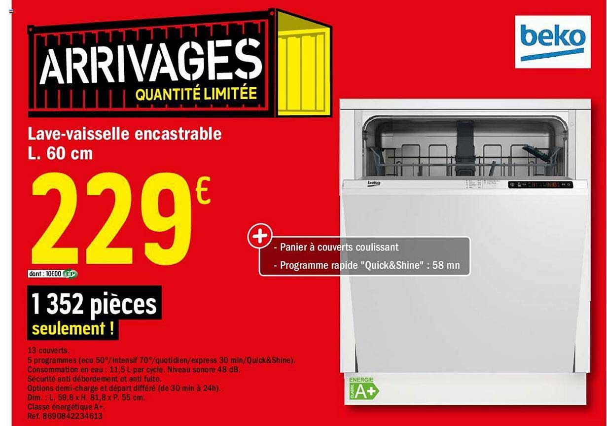 lave vaisselle encastrable l. 60 cm