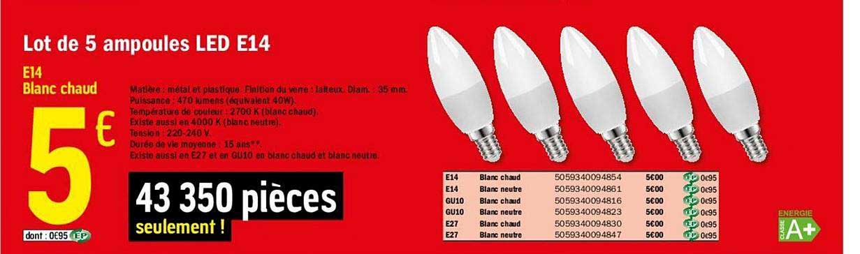 lot de 5 ampoules led e14