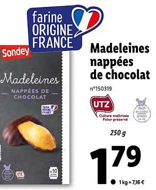 madeleines nappées de chocolat utz