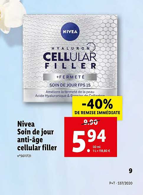 nivea soin de jour anti âge cellular filler -40% remise immédiate