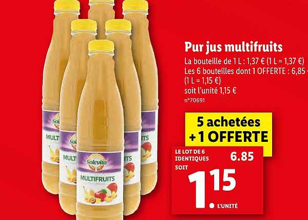 pur jus multifruits 5 achetées + 1 offerte