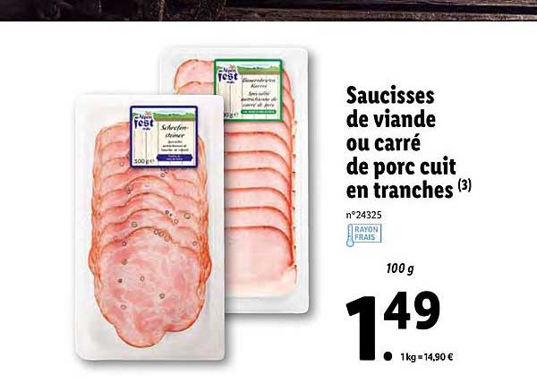 Saucisses De Viande Ou Carré De Porc Cuit En Tranches