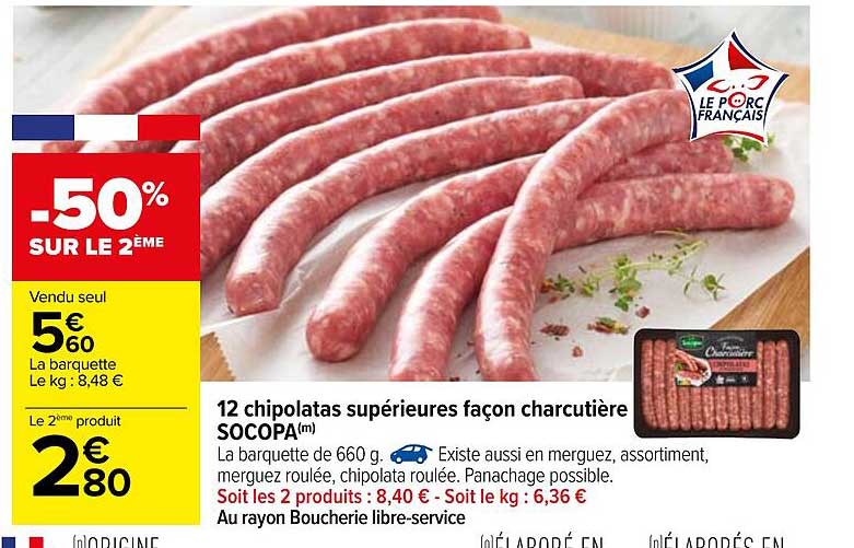 12 chipolatas supérieures façon charcutière socopa