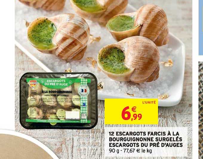 12 escargots farcis à la bourguignonne surgelés escargots du pré d'auges