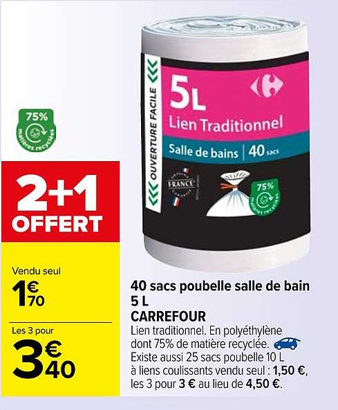 40 Sacs Poubelle Salle De Bain 5l Carrefour