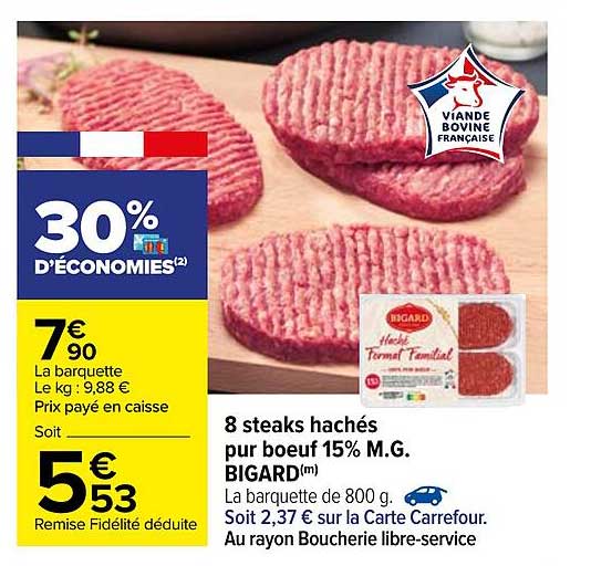 8 Steaks Hachés Pur Bœuf 15% M.g. Bigard