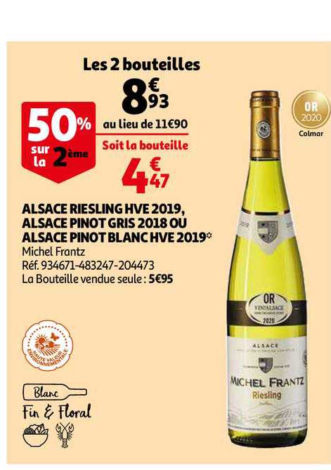 alsace riesling hve 2019, alsace pinot gris 2018 ou alsace pinot blanc hve 2019 michel frantz