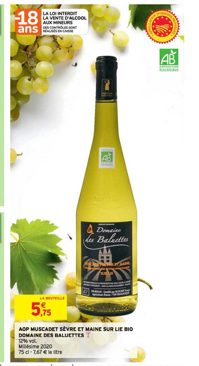 aop muscadet sèvre et maine sur lie bio domaine des baluettes
