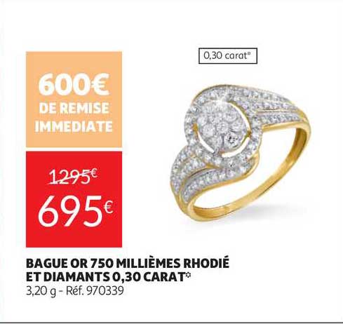 bague or 750 millièmes rhodié et diamants 0,30 carat