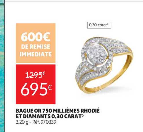 bague or 750 millièmes rhodié et diamants 0.30 carat