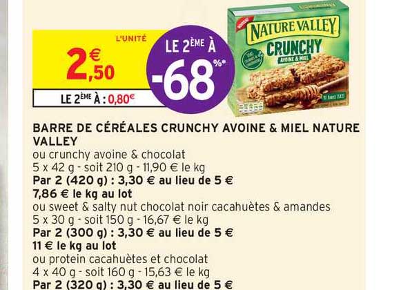 barre de céréales crunchy avoine & miel nature valley