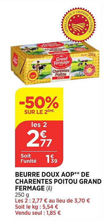 beurre doux aop de charentes poitou grand fermage