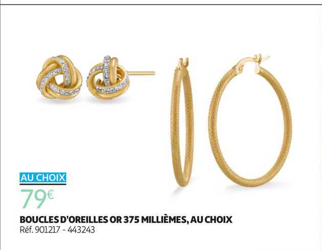 boucles d'oreilles or 375 millièmes, au choix