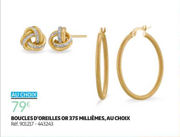 boucles d'oreilles or 375 millièmes, au choix