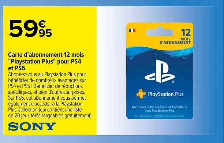 carte d'abonnement 12 mois "playstation plus" pour ps4 et ps5 sony