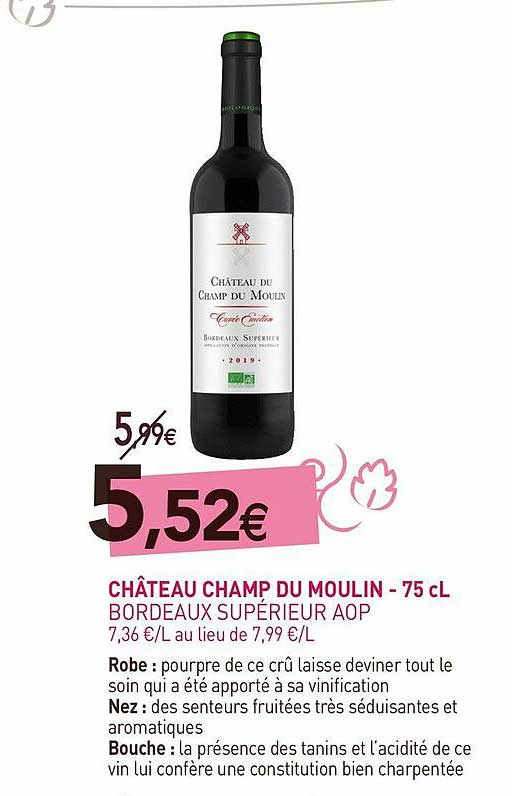 Château Champ Du Moulin - 75 Cl Bordeaux Supérieur Aop