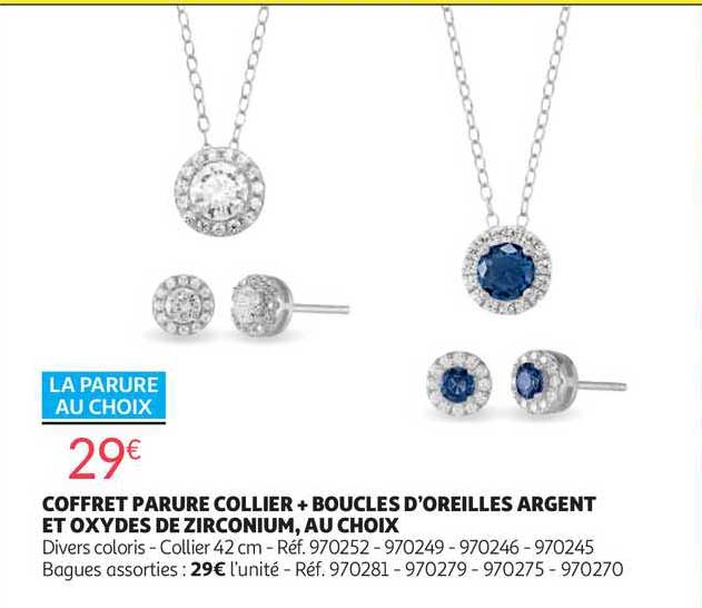 coffret parure collier + boucles d'oreilles argent et oxydes de zirconium, au choix