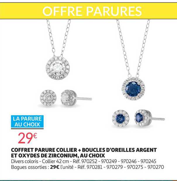 coffret parure collier + boucles d'oreilles argent et oxydes de zirconium, au choix